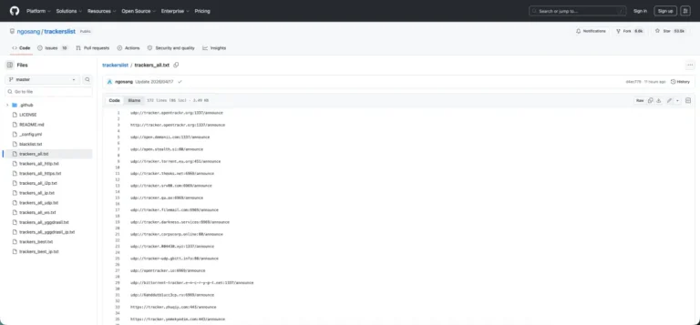 최신 토렌트 트래커 리스트 확인하기 (trackers_all.txt)